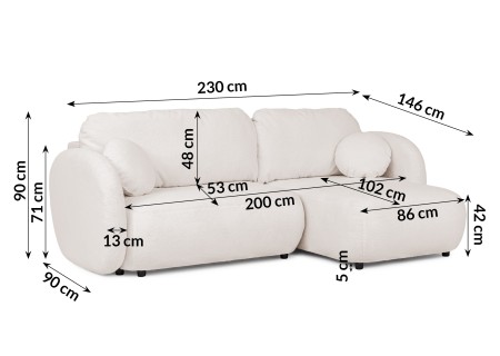 Candy - Modernes Ecksofa in L-Form mit Schlaffunktion und Stauraum aus Bouclé-Stoff, abgerundetes Design und hoher Sitzkomfort