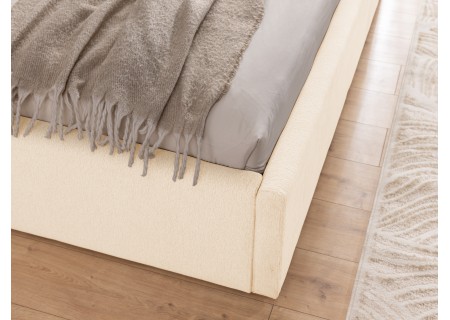 Josy - Designer-Polsterbett mit zylinderförmigem gepolstertem Kopfteil aus Chenille-Stoff mit Lattenrost und großem Bettkasten