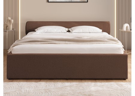 Josy - Designer-Polsterbett mit zylinderförmigem gepolstertem Kopfteil aus Chenille-Stoff mit Lattenrost und großem Bettkasten