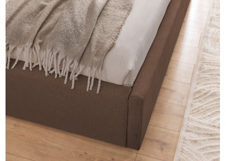 Josy - Designer-Polsterbett mit zylinderförmigem gepolstertem Kopfteil aus Chenille-Stoff mit Lattenrost und großem Bettkasten