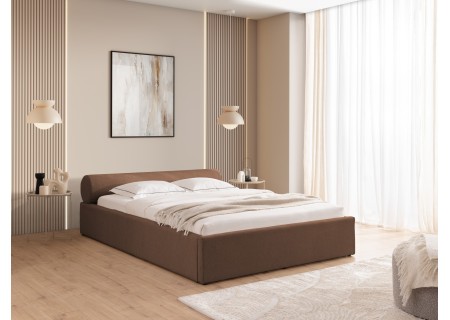 Josy - Designer-Polsterbett mit zylinderförmigem gepolstertem Kopfteil aus Chenille-Stoff mit Lattenrost und großem Bettkasten