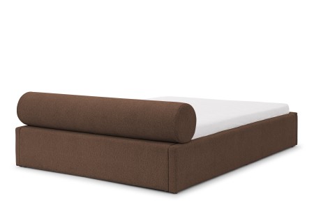 Josy - Designer-Polsterbett mit zylinderförmigem gepolstertem Kopfteil aus Chenille-Stoff mit Lattenrost und großem Bettkasten