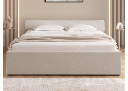 Josy - Designer-Polsterbett mit zylinderförmigem gepolstertem Kopfteil aus Chenille-Stoff mit Lattenrost und großem Bettkasten