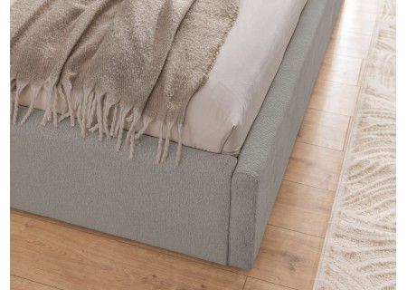 Josy - Designer-Polsterbett mit zylinderförmigem gepolstertem Kopfteil aus Chenille-Stoff mit Lattenrost und großem Bettkasten