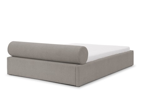 Josy - Designer-Polsterbett mit zylinderförmigem gepolstertem Kopfteil aus Chenille-Stoff mit Lattenrost und großem Bettkasten