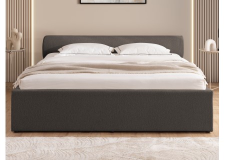 Josy - Designer-Polsterbett mit zylinderförmigem gepolstertem Kopfteil aus Chenille-Stoff mit Lattenrost und großem Bettkasten