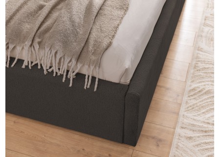 Josy - Designer-Polsterbett mit zylinderförmigem gepolstertem Kopfteil aus Chenille-Stoff mit Lattenrost und großem Bettkasten