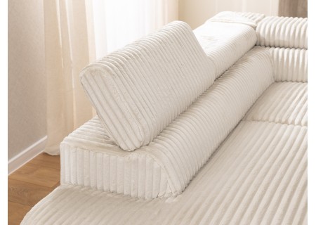 Bonnie - Ecksofa mit Schlaffunktion und Bettkasten aus Cord-Stoff mit verstellbaren Kopfstützen und Armlehne