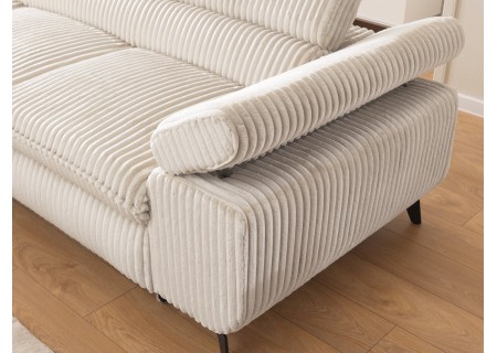 Bonnie - Ecksofa mit Schlaffunktion und Bettkasten aus Cord-Stoff mit verstellbaren Kopfstützen und Armlehne