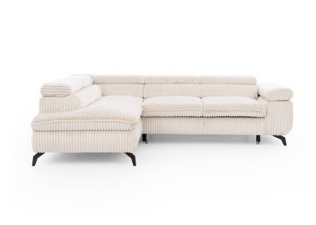 Bonnie - Ecksofa mit Schlaffunktion und Bettkasten aus Cord-Stoff mit verstellbaren Kopfstützen und Armlehne