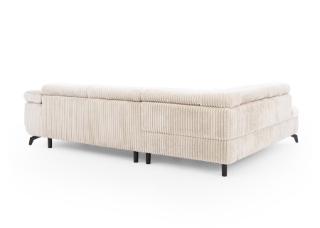 Bonnie - Ecksofa mit Schlaffunktion und Bettkasten aus Cord-Stoff mit verstellbaren Kopfstützen und Armlehne