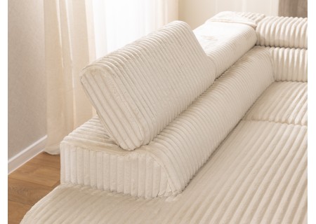 Bonnie - Ecksofa mit Schlaffunktion und Bettkasten aus Cord-Stoff mit verstellbaren Kopfstützen und Armlehne