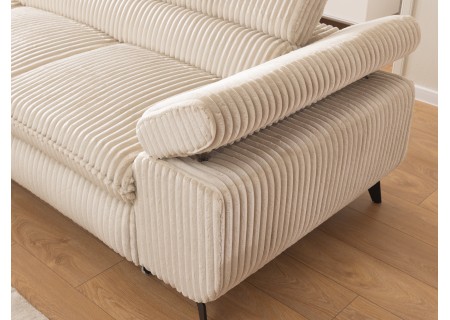 Bonnie - Ecksofa mit Schlaffunktion und Bettkasten aus Cord-Stoff mit verstellbaren Kopfstützen und Armlehne