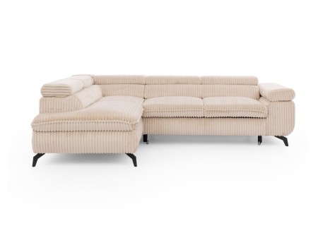 Bonnie - Ecksofa mit Schlaffunktion und Bettkasten aus Cord-Stoff mit verstellbaren Kopfstützen und Armlehne