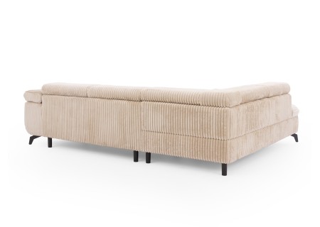 Bonnie - Ecksofa mit Schlaffunktion und Bettkasten aus Cord-Stoff mit verstellbaren Kopfstützen und Armlehne