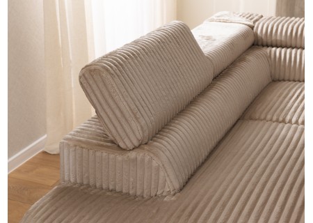 Bonnie - Ecksofa mit Schlaffunktion und Bettkasten aus Cord-Stoff mit verstellbaren Kopfstützen und Armlehne