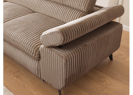 Bonnie - Ecksofa mit Schlaffunktion und Bettkasten aus Cord-Stoff mit verstellbaren Kopfstützen und Armlehne
