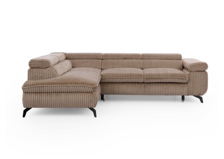 Bonnie - Ecksofa mit Schlaffunktion und Bettkasten aus Cord-Stoff mit verstellbaren Kopfstützen und Armlehne