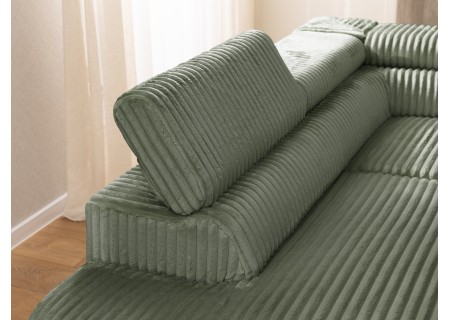 Bonnie - Ecksofa mit Schlaffunktion und Bettkasten aus Cord-Stoff mit verstellbaren Kopfstützen und Armlehne