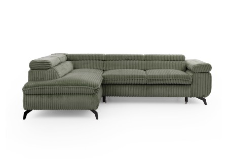 Bonnie - Ecksofa mit Schlaffunktion und Bettkasten aus Cord-Stoff mit verstellbaren Kopfstützen und Armlehne