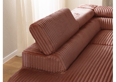 Bonnie - Ecksofa mit Schlaffunktion und Bettkasten aus Cord-Stoff mit verstellbaren Kopfstützen und Armlehne