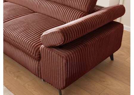 Bonnie - Ecksofa mit Schlaffunktion und Bettkasten aus Cord-Stoff mit verstellbaren Kopfstützen und Armlehne