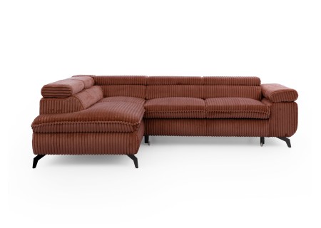 Bonnie - Ecksofa mit Schlaffunktion und Bettkasten aus Cord-Stoff mit verstellbaren Kopfstützen und Armlehne