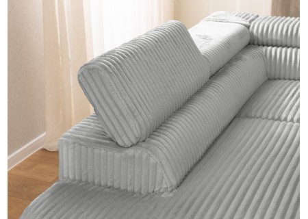 Bonnie - Ecksofa mit Schlaffunktion und Bettkasten aus Cord-Stoff mit verstellbaren Kopfstützen und Armlehne