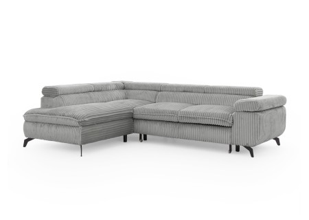 Bonnie - Ecksofa mit Schlaffunktion und Bettkasten aus Cord-Stoff mit verstellbaren Kopfstützen und Armlehne