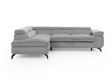 Bonnie - Ecksofa mit Schlaffunktion und Bettkasten aus Cord-Stoff mit verstellbaren Kopfstützen und Armlehne