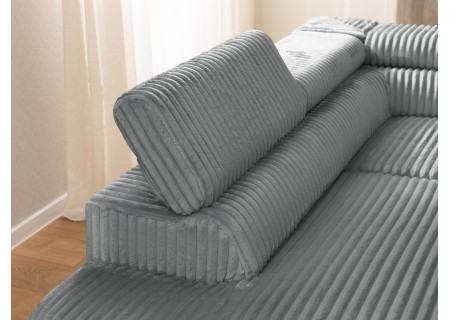 Bonnie - Ecksofa mit Schlaffunktion und Bettkasten aus Cord-Stoff mit verstellbaren Kopfstützen und Armlehne