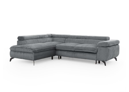 Bonnie - Ecksofa mit Schlaffunktion und Bettkasten aus Cord-Stoff mit verstellbaren Kopfstützen und Armlehne