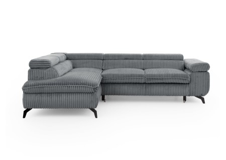 Bonnie - Ecksofa mit Schlaffunktion und Bettkasten aus Cord-Stoff mit verstellbaren Kopfstützen und Armlehne
