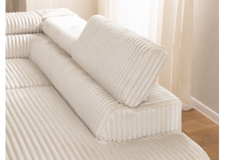 Bonnie - Ecksofa mit Schlaffunktion und Bettkasten aus Cord-Stoff mit verstellbaren Kopfstützen und Armlehne