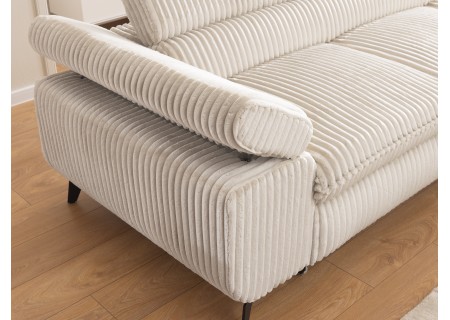 Bonnie - Ecksofa mit Schlaffunktion und Bettkasten aus Cord-Stoff mit verstellbaren Kopfstützen und Armlehne