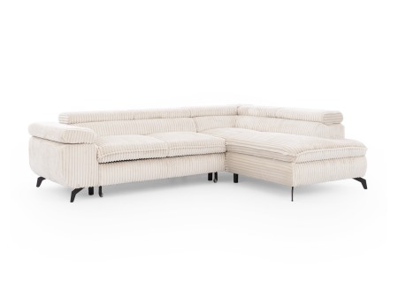 Bonnie - Ecksofa mit Schlaffunktion und Bettkasten aus Cord-Stoff mit verstellbaren Kopfstützen und Armlehne