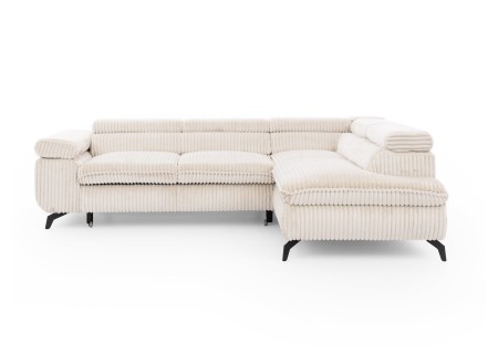 Bonnie - Ecksofa mit Schlaffunktion und Bettkasten aus Cord-Stoff mit verstellbaren Kopfstützen und Armlehne