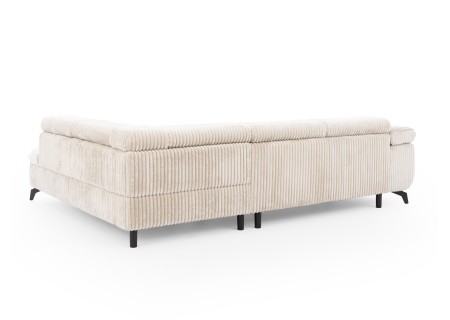 Bonnie - Ecksofa mit Schlaffunktion und Bettkasten aus Cord-Stoff mit verstellbaren Kopfstützen und Armlehne