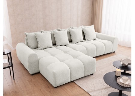 Bubble - Ecksofa mit losen Rückenkissen und Sitzfläche in Bubble-Optik aus weichem Strukturstoff mit schöner Sitzkomfort