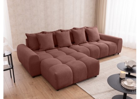 Bubble - Ecksofa mit losen Rückenkissen und Sitzfläche in Bubble-Optik aus weichem Strukturstoff mit schöner Sitzkomfort