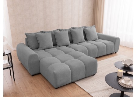 Bubble - Ecksofa mit losen Rückenkissen und Sitzfläche in Bubble-Optik aus weichem Strukturstoff mit schöner Sitzkomfort