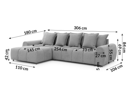 Bubble - Ecksofa mit losen Rückenkissen und Sitzfläche in Bubble-Optik aus weichem Strukturstoff mit schöner Sitzkomfort