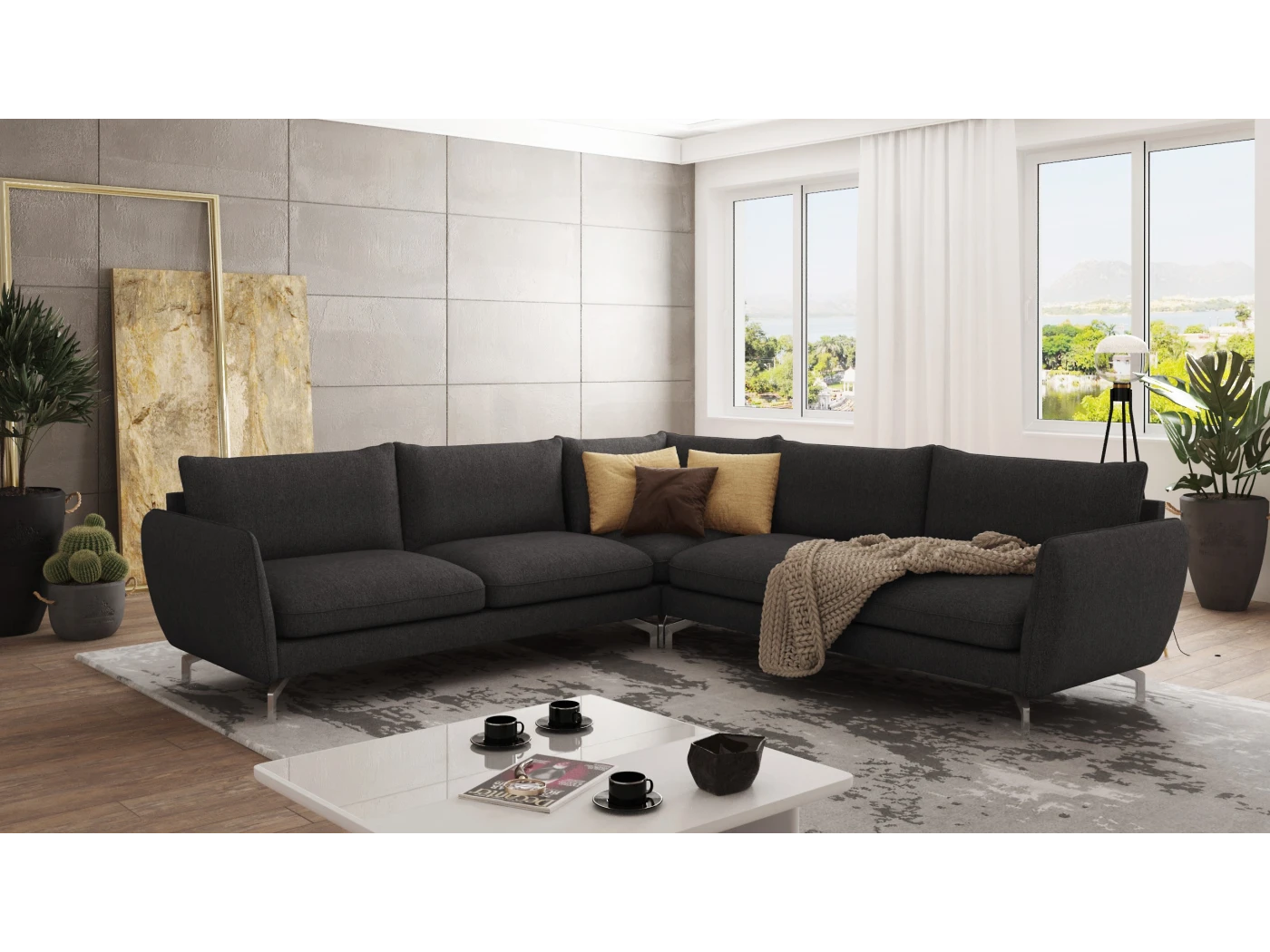 Patrick - Modernes Ecksofa mit Silber Metall Füßen