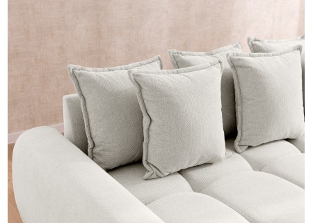 Bubble - Ecksofa mit Schlaffunktion und Hocker mit losen Rückenkissen und Sitzfläche in Bubble-Optik aus weichem Strukturstoff