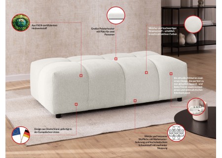 Bubble - Ecksofa mit Schlaffunktion und Hocker mit losen Rückenkissen und Sitzfläche in Bubble-Optik aus weichem Strukturstoff