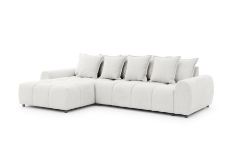 Bubble - Ecksofa mit Schlaffunktion und Hocker mit losen Rückenkissen und Sitzfläche in Bubble-Optik aus weichem Strukturstoff