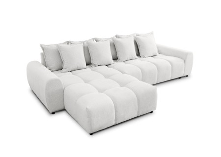 Bubble - Ecksofa mit Schlaffunktion und Hocker mit losen Rückenkissen und Sitzfläche in Bubble-Optik aus weichem Strukturstoff