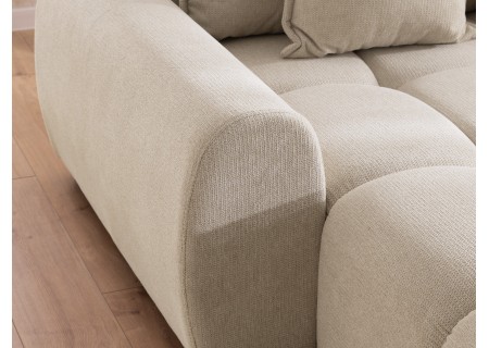 Bubble - Ecksofa mit Schlaffunktion und Hocker mit losen Rückenkissen und Sitzfläche in Bubble-Optik aus weichem Strukturstoff