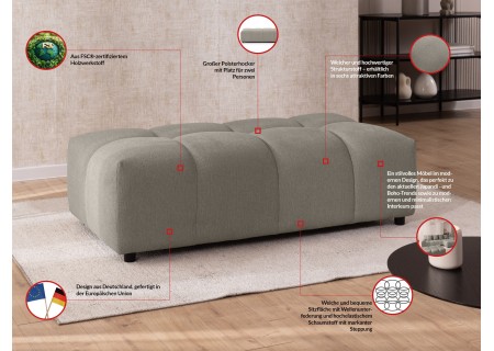 Bubble - Ecksofa mit Schlaffunktion und Hocker mit losen Rückenkissen und Sitzfläche in Bubble-Optik aus weichem Strukturstoff