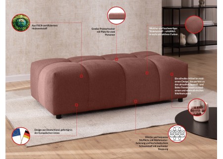 Bubble - Ecksofa mit Schlaffunktion und Hocker mit losen Rückenkissen und Sitzfläche in Bubble-Optik aus weichem Strukturstoff